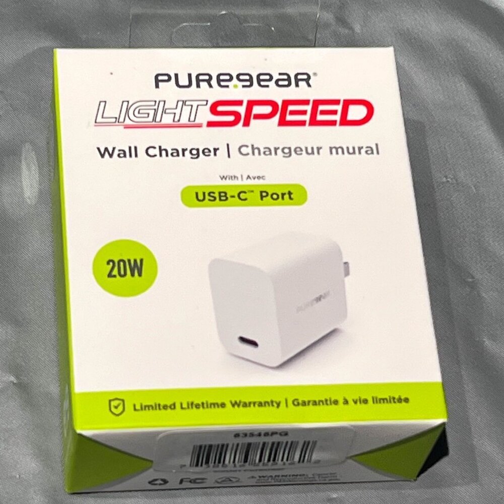 PureGear LightSpeed (20-Watt) USB-C Wall Charger‎ Travel Adapter - White